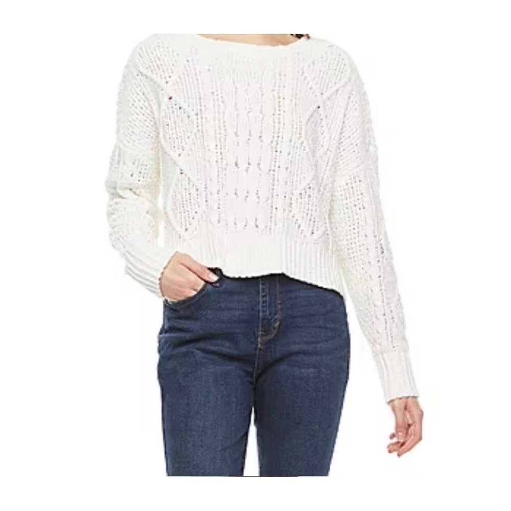 NEW Arizona Jean Co Women Crew Neck Long Sleeve Cozy Crochet Knit Sweater Small